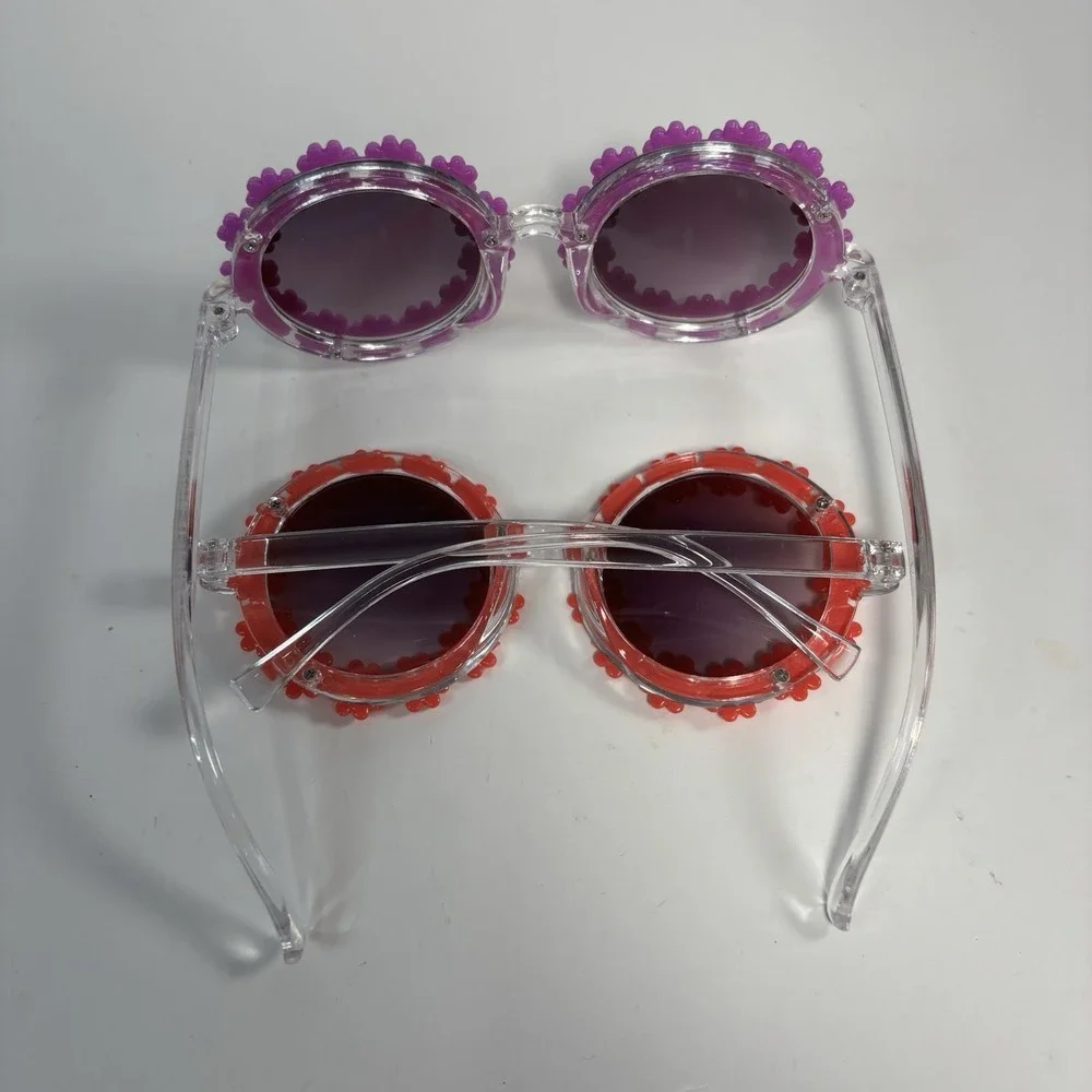 Toddler Daisy Shape Round Sunglasses Set Of 2 Purple Red Retro 60s Boho